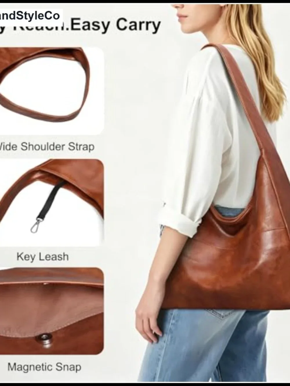Sinuoda Slouchy Hobo Shoulder Bag Vegan Leather Faux Leather Purse